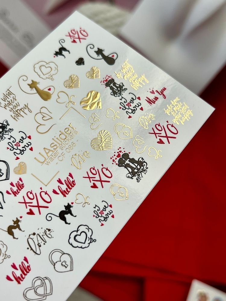 Слайдер-дизайн Color and Foil 086 | Слайдери для Нігтів Романтичні Котики та Символи Кохання | Серця, Замочки та Написи CF_086 фото