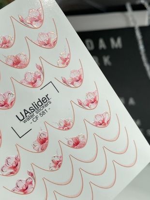 Слайдер-дизайн Color and Foil 581 | Водні декалі для френчу з квітами | Рожевий квітковий френч CF_581 фото