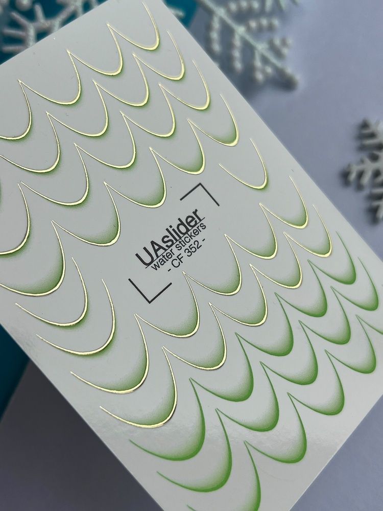 Слайдер-дизайн Color and Foil 352 | Водні декалі для френчу | Зелені лінії із золотим контуром CF_352 фото