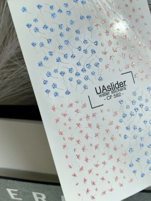 Слайдер-дизайн Color and Foil 582 | Водні декалі для нігтів із дрібними квітами | Блакитно-рожеві квіткові дизайни CF_582 фото