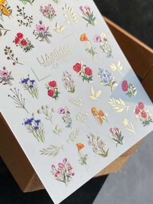 Слайдер-дизайн Color and Foil 178 | Слайдери для Нігтів | Лугові Квіти Водні Наклейки із Золотими Рослинними Деталями CF_178 фото