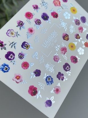 Слайдер-дизайн Color and Foil 387 | Водные декали с разноцветными цветами | Фиалки, ромашки и полевые цветы CF_387 фото