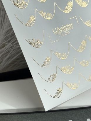 Слайдер-дизайн Fg 290 gold | Водные декали для ногтей | Золотые кружевные френч-линии Fg_290 фото