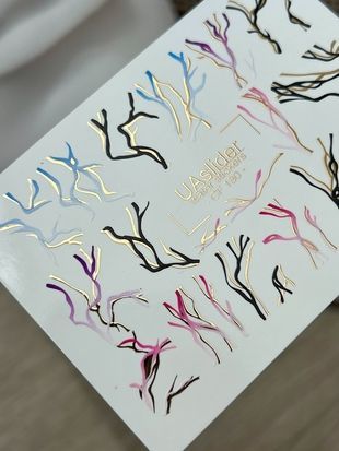 Слайдер-дизайн Color and Foil 180 | Слайдери для Нігтів | Абстрактні Гілки Водні Наклейки із Золотими Акцентами CF_180 фото