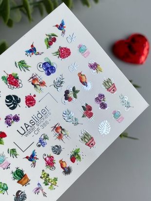 Слайдер-дизайн Color and Foil 388 | Тропические водные декали | Птички, кактусы и ягоды CF_388 фото