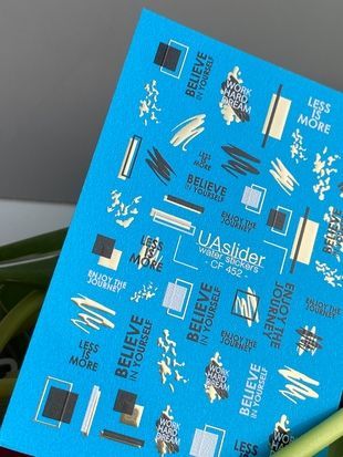 Слайдер-дизайн Color and Foil 452 | Абстрактные водные декали для ногтей | Минималистичные черно-золотые дизайны с надписями CF_452 фото