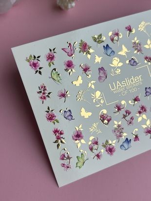 Слайдер-дизайн Color and Foil 100 | Абстрактні Слайдери для Нігтів із Яскравими Формами | Сучасні Водні Наклейки із Золотою Фольгою CF_100 фото