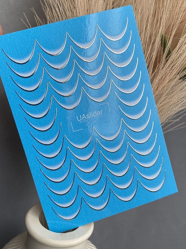 Слайдер-дизайн Color and Foil 332 | Водні декалі для френчу | Сірий градієнт із срібним контуром CF_332 фото