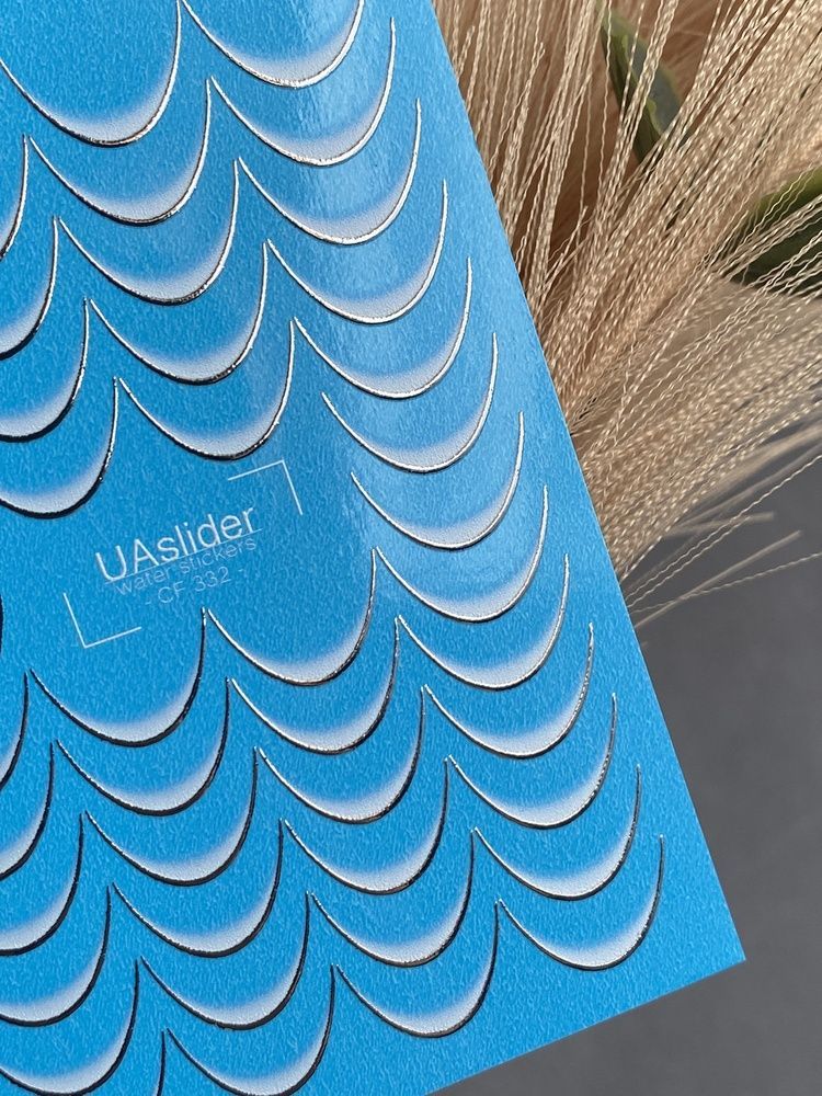 Слайдер-дизайн Color and Foil 332 | Водні декалі для френчу | Сірий градієнт із срібним контуром CF_332 фото