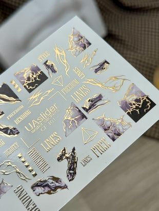 Слайдер-дизайн Color and Foil 101 | Мраморные Слайдеры для Ногтей с Золотыми Линиями | Абстрактные Водные Наклейки CF_101 фото