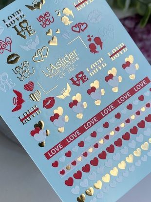 Слайдер-дизайн Color and Foil 182 | Слайдери для Нігтів | Водні Наклейки до Дня Святого Валентина із Сердечками та Написами Love CF_182 фото
