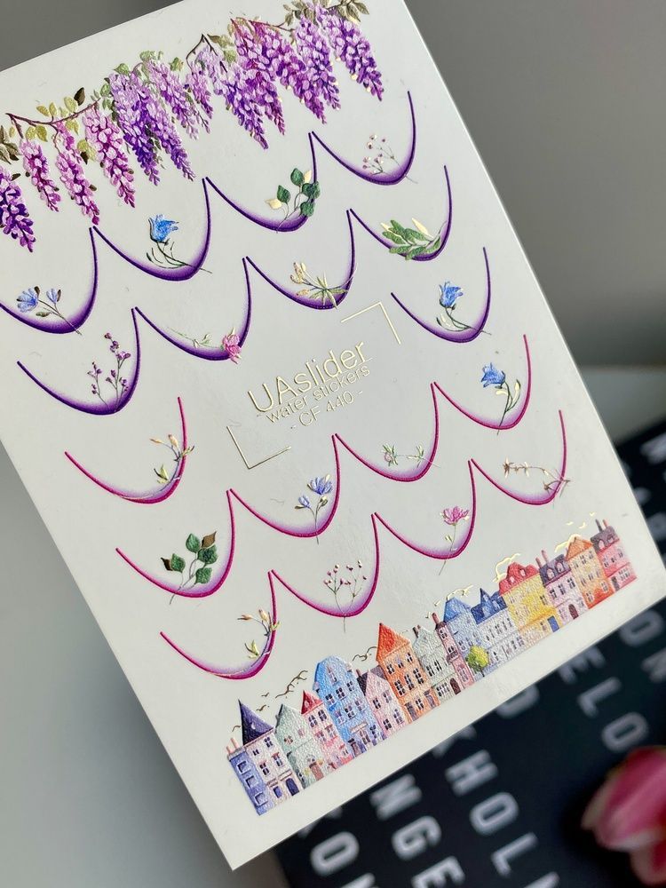 Слайдер-дизайн Color and Foil 440 | Водні декалі для френчу | Квіткові лінії та міські будиночки CF_440 фото