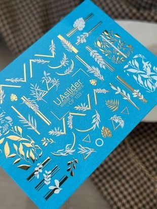 Слайдер-дизайн Color and Foil 103 | Мінімалістичні Слайдери із Золотими Лініями та Листям | Геометрія для Нігтів CF_103 фото