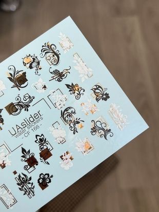 Слайдер-дизайн Color and Foil 166 | Слайдери для Нігтів | Вишукані Чорно-Білі Квіткові Візерунки із Золотими Акцентами CF_166 фото