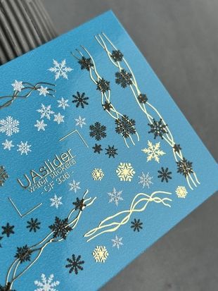 Слайдер-дизайн Color and Foil 336 | Водные декали для ногтей | Снежинки и праздничные линии в серебре и золоте CF_336 фото