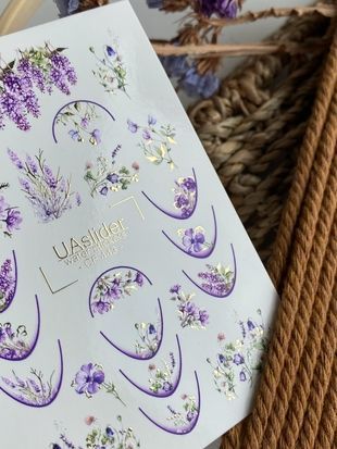 Слайдер-дизайн Color and Foil 443 | Водные декали для ногтей | Лаванда и фиолетовые френч-линии CF_443 фото