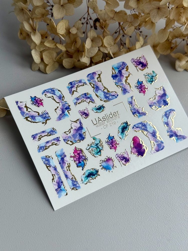 Слайдер-дизайн Color and Foil 219 | Слайдери для Нігтів | Абстракція Акварель та Золота Фольга Водні Наклейки CF_219 фото