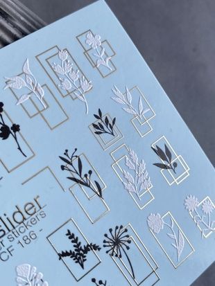 Слайдер-дизайн Color and Foil 186 | Слайдери для Нігтів | Мінімалістичні Водні Наклейки з Рослинними Силуетами у Рамках CF_186 фото