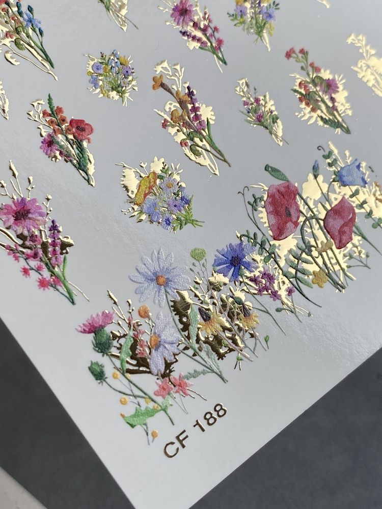 Слайдер-дизайн Color and Foil 188 | Слайдери для Нігтів | Водні Наклейки з Польовими Квітами та Букетами CF_188 фото