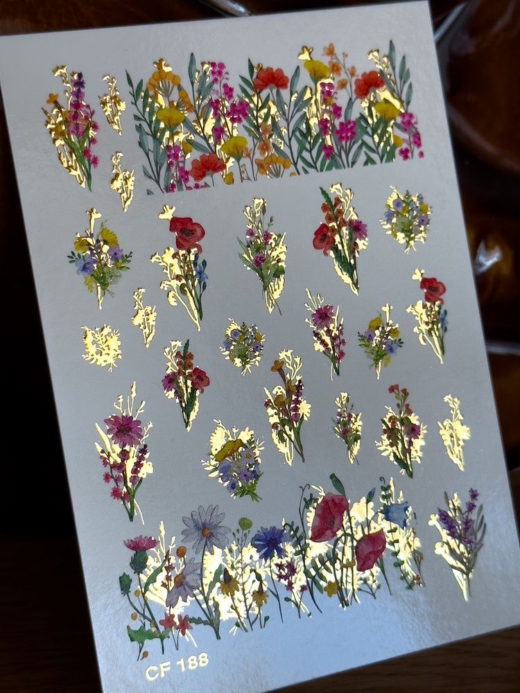 Слайдер-дизайн Color and Foil 188 | Слайдери для Нігтів | Водні Наклейки з Польовими Квітами та Букетами CF_188 фото