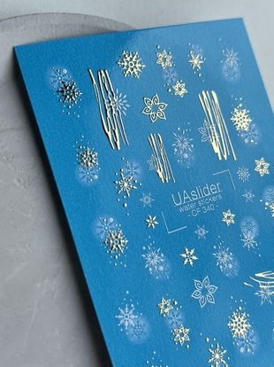 Слайдер-дизайн Color and Foil 340 | Водные декали для ногтей | Золотые снежинки и абстрактные зимние линии CF_340 фото