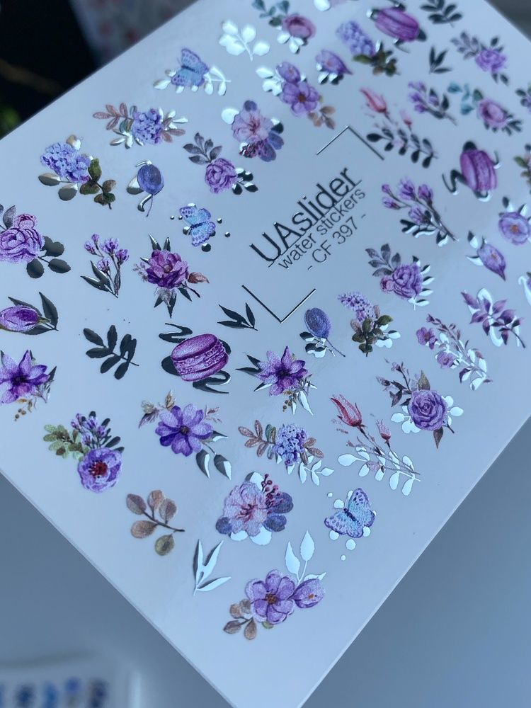 Слайдер-дизайн Color and Foil 397 | Водні декалі з фіолетовими квітами | Троянди, лаванда та макаруни CF_397 фото
