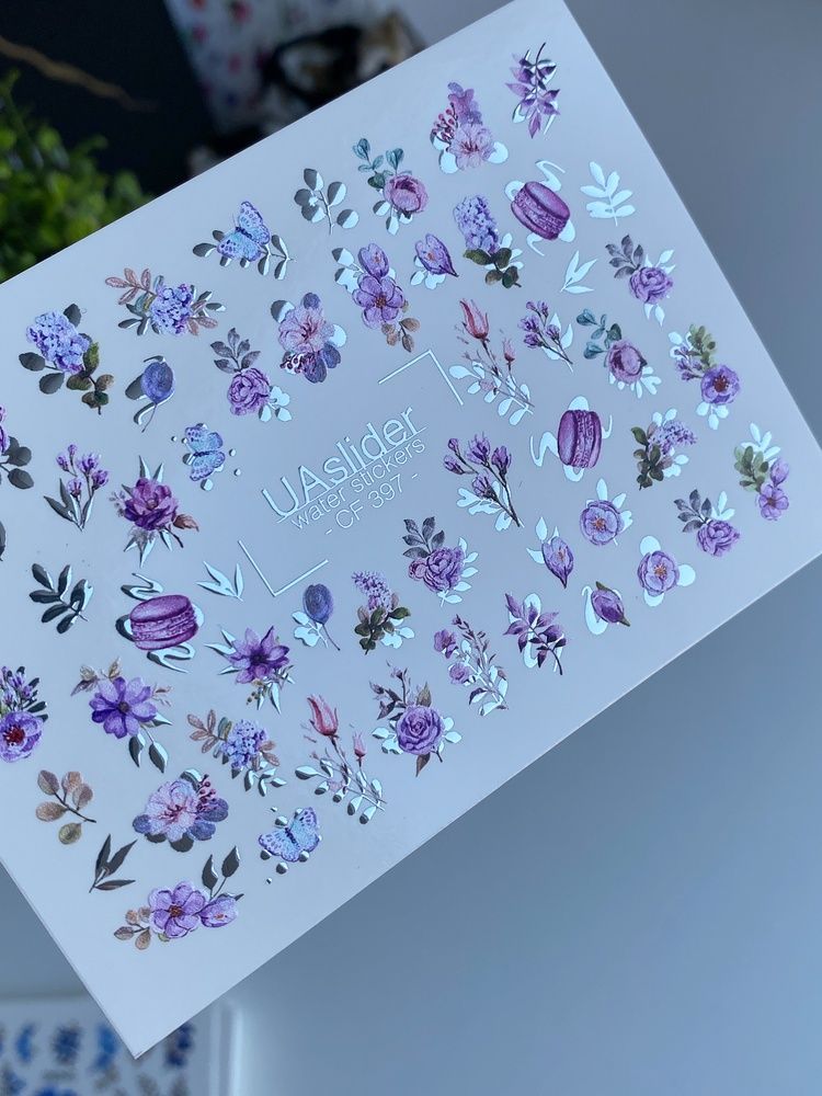 Слайдер-дизайн Color and Foil 397 | Водні декалі з фіолетовими квітами | Троянди, лаванда та макаруни CF_397 фото