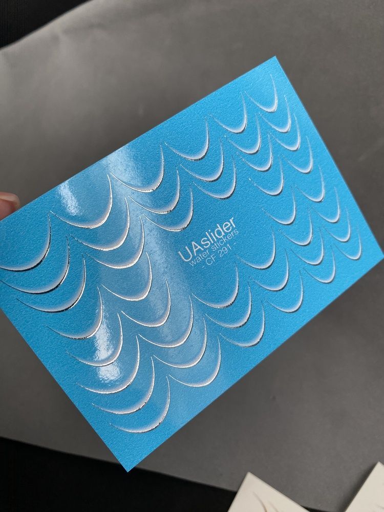 Слайдер-дизайн Color and Foil 291 silver | Мінімалістичні водні декалі для нігтів | Срібні півмісяці для френчу CF_291 фото