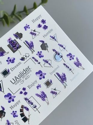 Слайдер-дизайн Color and Foil 400 | Водные декали с лавандой | Фиолетовые цветы с геометрическими акцентами и надписями CF_400 фото