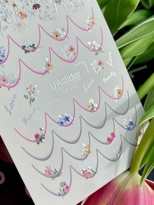 Слайдер-дизайн Color and Foil 463 | Водные декали для френча | Цветочные линии с пастельными полевыми цветами CF_463 фото