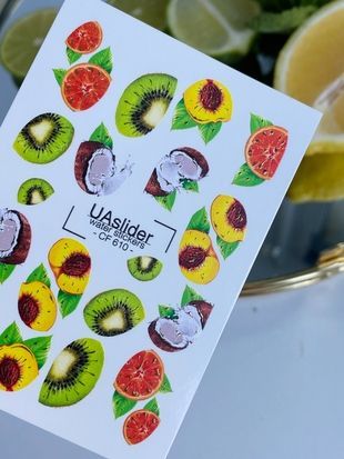 Слайдер-дизайн Color and Foil 610 | Водные декали с тропическими фруктами | Киви, кокос и цитрус в нейл-арте CF_610 фото
