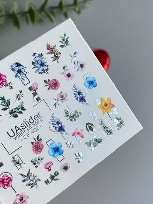 Слайдер-дизайн Color and Foil 402 | Ботанические водные декали | Разноцветные цветы с геометрическими акцентами CF_402 фото