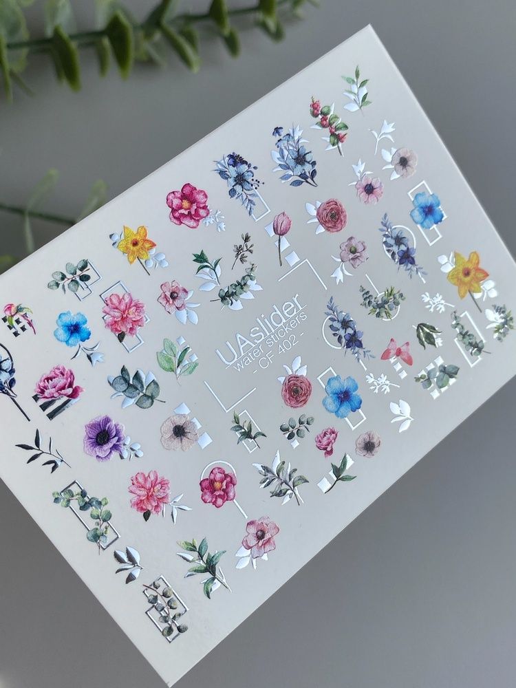 Слайдер-дизайн Color and Foil 402 | Ботанічні водні декалі | Різнокольорові квіти з геометричними акцентами CF_402 фото
