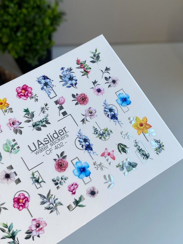 Слайдер-дизайн Color and Foil 402 | Ботанічні водні декалі | Різнокольорові квіти з геометричними акцентами CF_402 фото