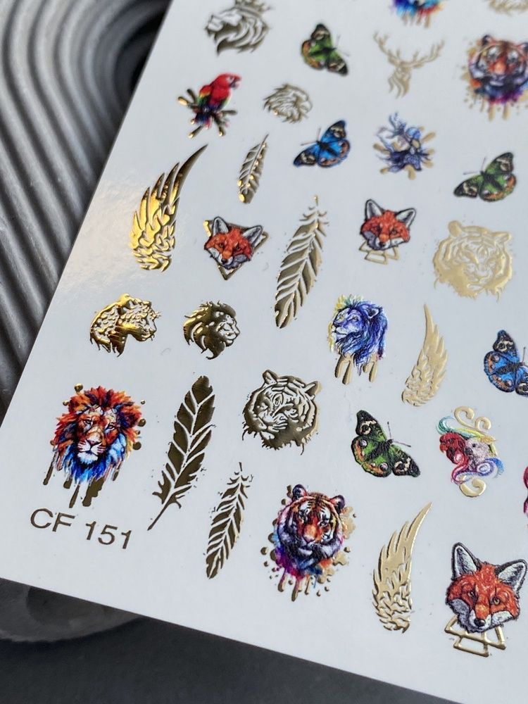 Слайдер-дизайн Color and Foil 151 | Слайдери для Нігтів | Дикі Тварини, Крила, Пір&rsquo;я та Метелики у Золоті та Яскравих Кольорах CF_151 фото