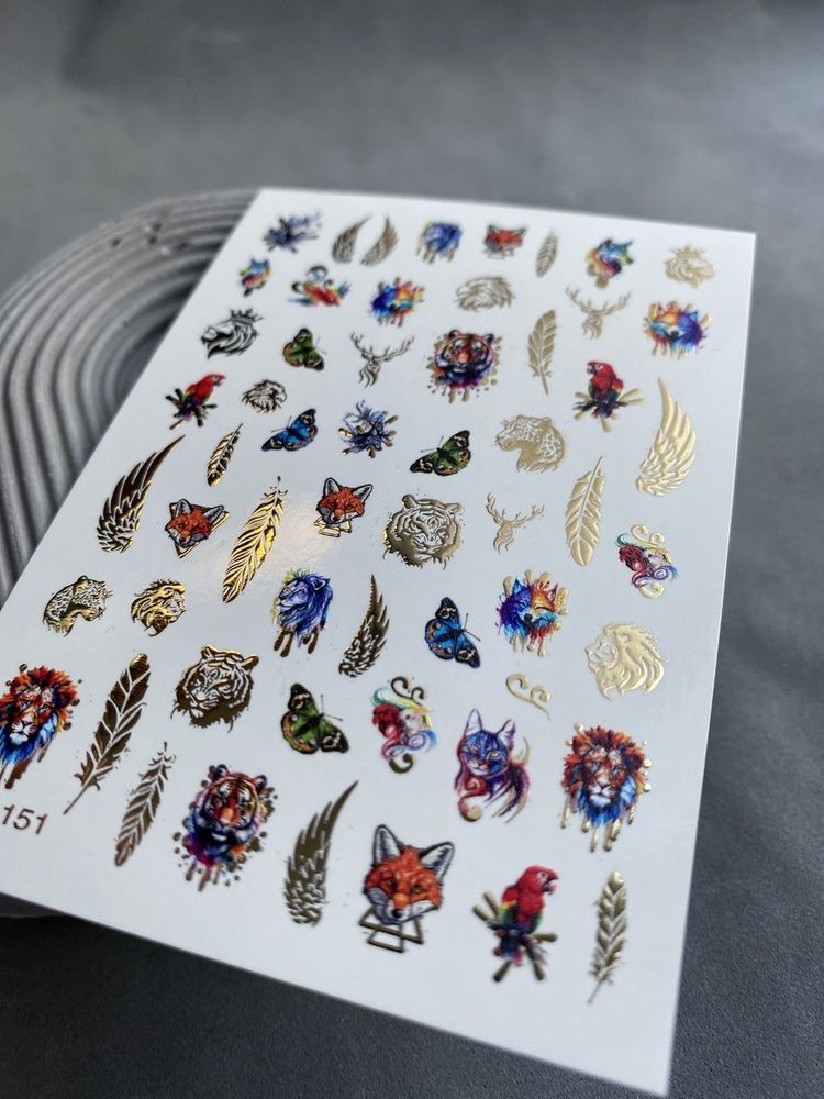 Слайдер-дизайн Color and Foil 151 | Слайдери для Нігтів | Дикі Тварини, Крила, Пір&rsquo;я та Метелики у Золоті та Яскравих Кольорах CF_151 фото