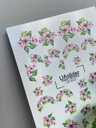 Слайдер-дизайн Color and Foil 613 | Водні декалі з квітами | Рожеві квіти та зелене листя CF_613 фото