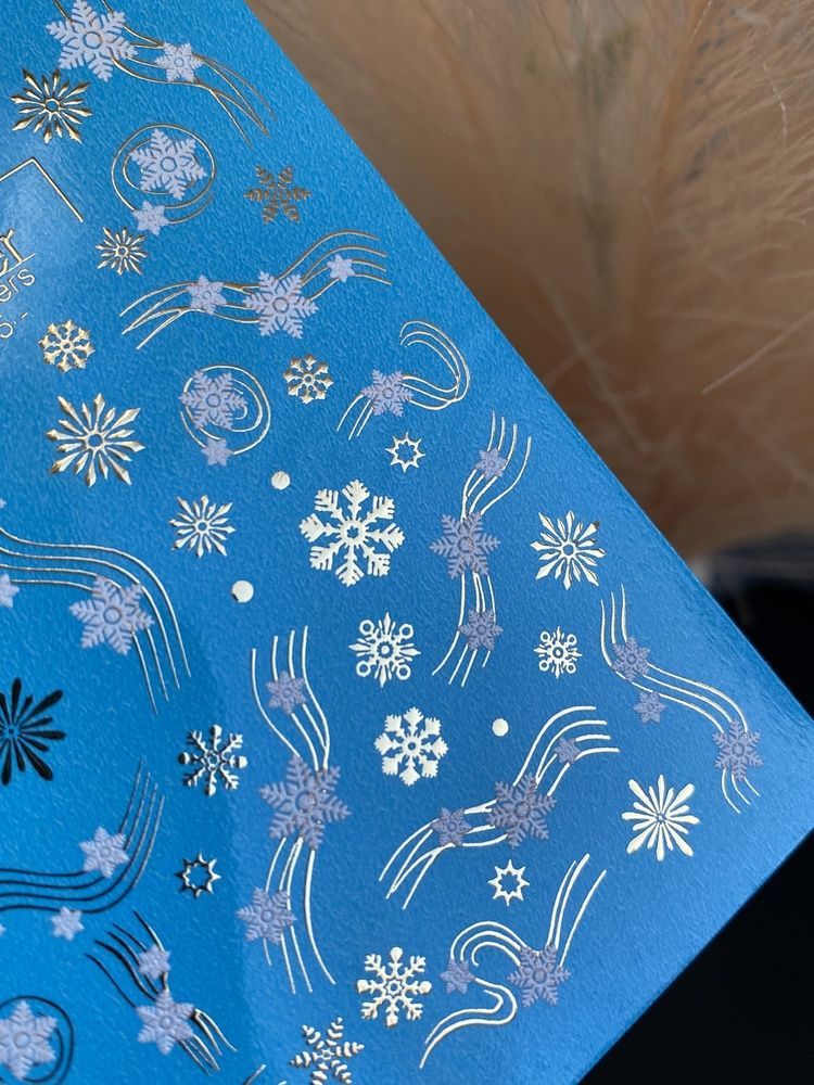Слайдер-дизайн Color and Foil 015 | Зимові водні декалі для нігтів, срібні сніжинки та золоті падаючі зірки CF_015 фото