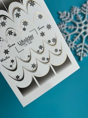 Слайдер-дизайн Color and Foil 348 | Водные декали для френча | Зимние линии со снежинками и золотыми акцентами CF_348 фото