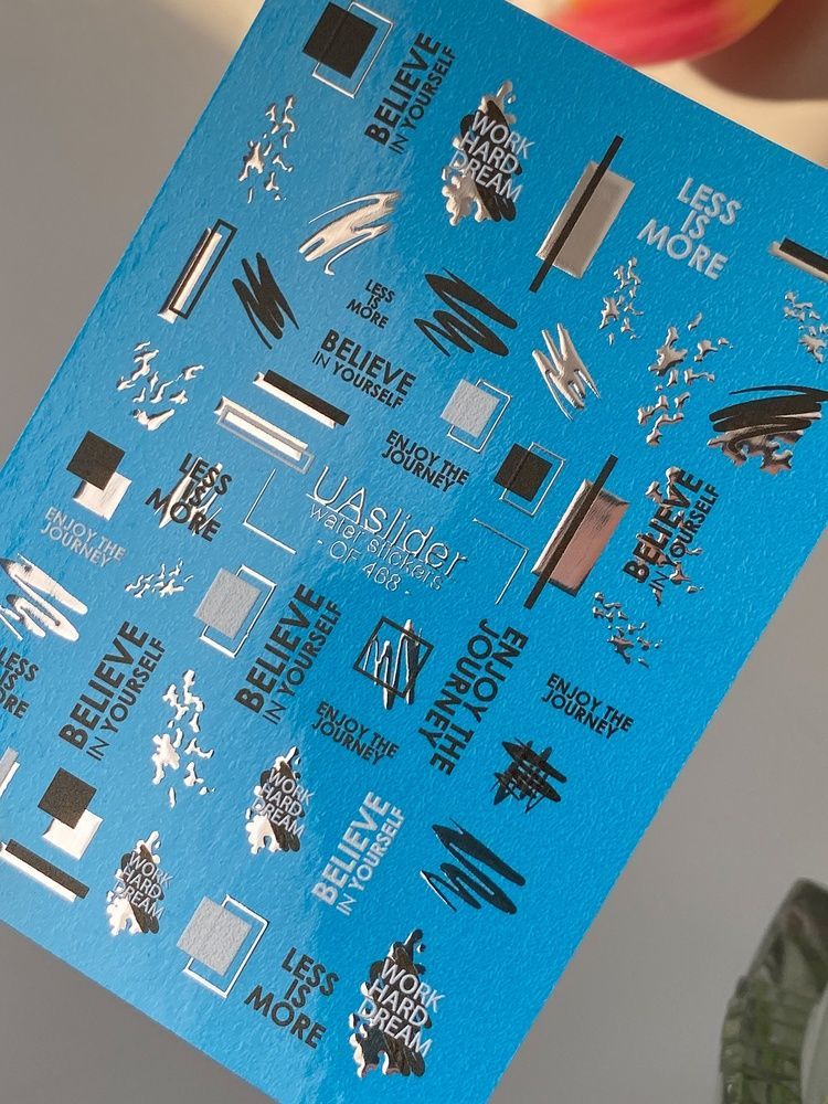 Слайдер-дизайн Color and Foil 468 | Мінімалістичні водні декалі для нігтів | Чорно-срібні з мотиваційними написами CF_468 фото
