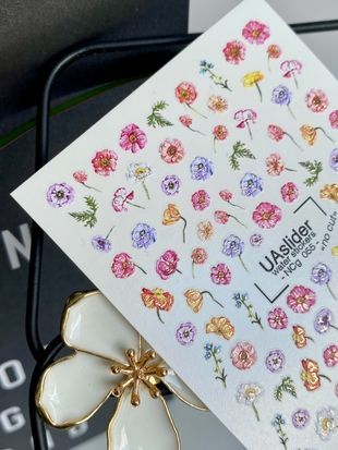 Слайдери без зайвої плівки gold NCg 055 | Водні декалі для нігтів | Різнокольорові польові квіти та лугові бутони NCg_055 фото