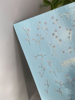 Слайдер-дизайн Color and Foil 616 | Мінімалістичні водні декалі з квітами | Гілочки білих бутонів CF_616 фото