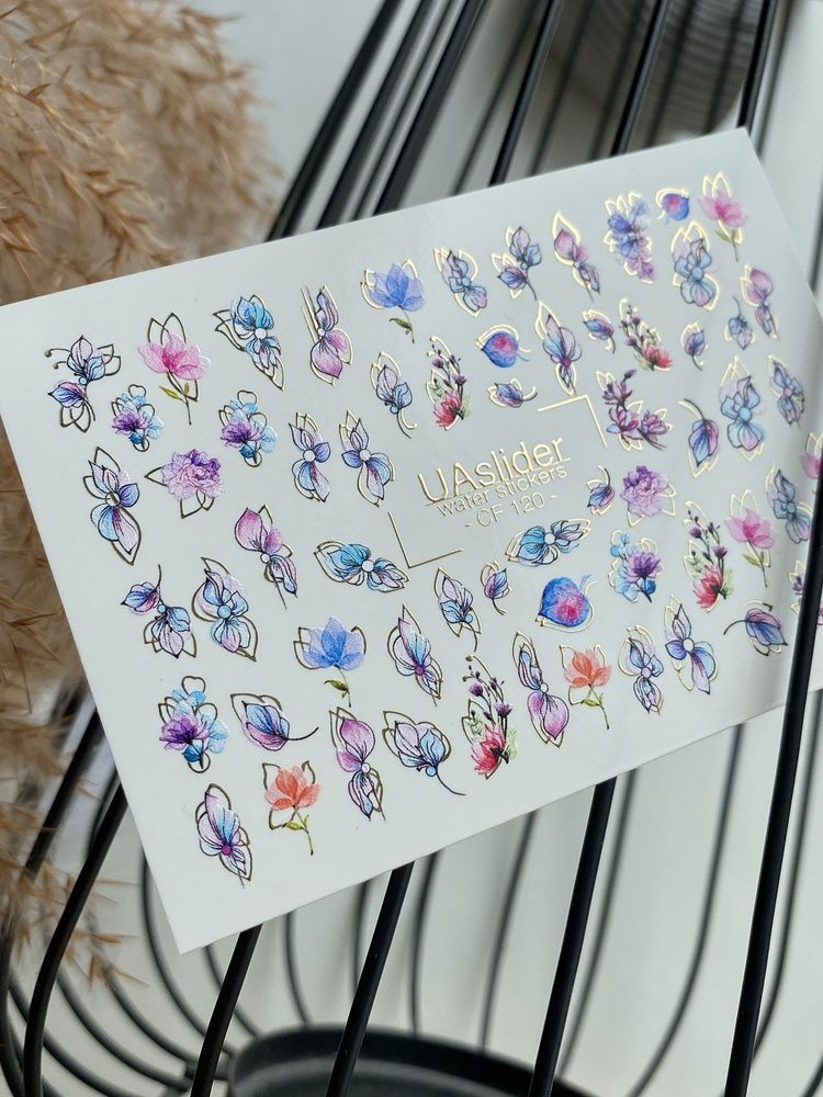 Слайдер-дизайн Color and Foil 120 | Слайдери для Нігтів | Акварельні Пелюстки у Синьо-Фіолетових Відтінках CF_120 фото