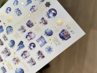Слайдер-дизайн Color and Foil 073 | Різдвяні Слайдери для Нігтів | Сині Ялинкові Кулі, Санта, Олені та Засніжені Ялинки CF_073 фото