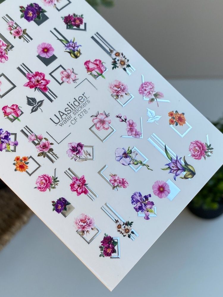 Слайдер-дизайн Color and Foil 378 | Водні декалі з квітами | Геометричні рамки та сучасні квіти CF_378 фото
