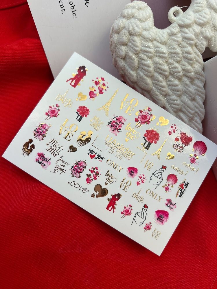 Слайдер-дизайн Color and Foil 125 | Слайдери для Нігтів | Париж і Кохання з Трояндами, Ейфелевою вежею та Романтичними Елементами CF_125 фото