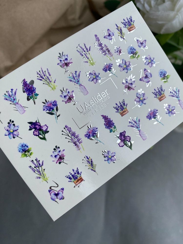 Слайдер-дизайн Color and Foil 365 | Водні слайдери для нігтів | Лаванда, фіолетові квіти та метелики CF_365 фото