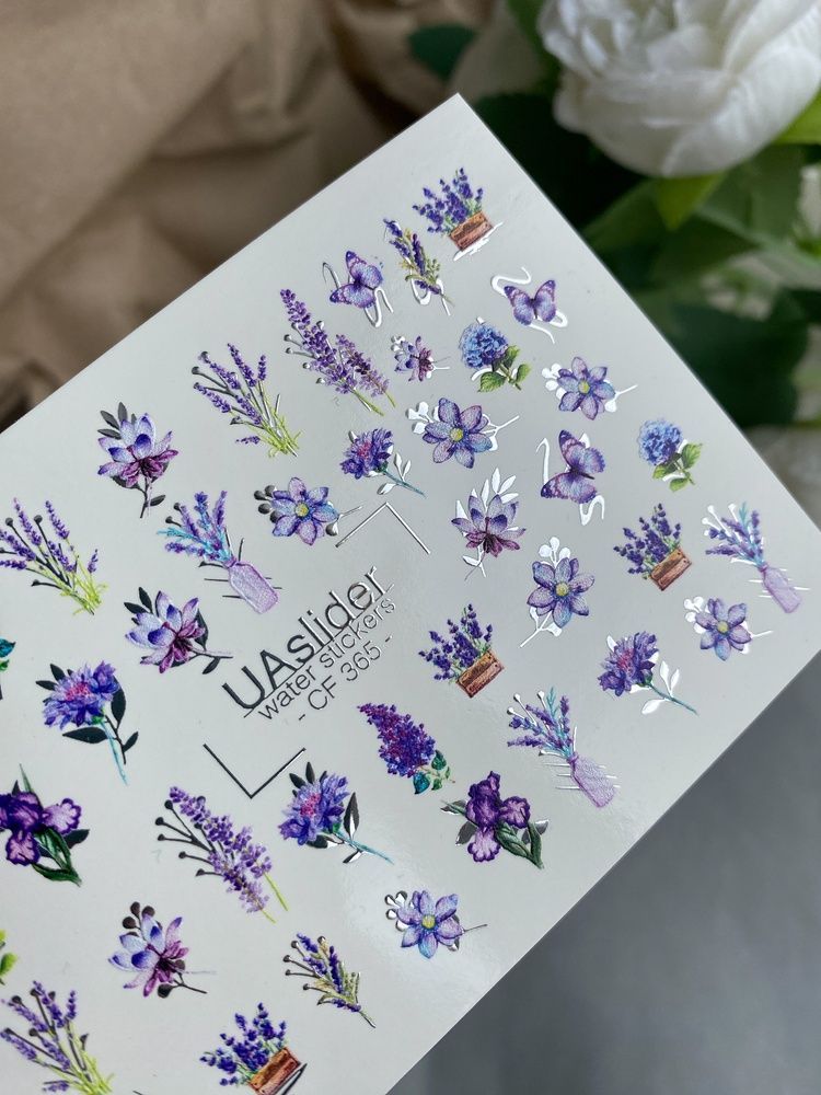 Слайдер-дизайн Color and Foil 365 | Водні слайдери для нігтів | Лаванда, фіолетові квіти та метелики CF_365 фото