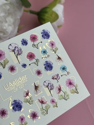 Слайдер-дизайн Color and Foil 127 | Слайдери для Нігтів | Барвисті Квіти з Геометричними Золотими Акцентами CF_127 фото