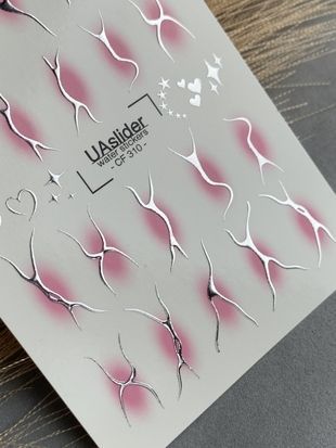Слайдер-дизайн Color and Foil 310 | Абстрактные серебряные водные декали для ногтей | Розовый градиент, сердца и звезды CF_310 фото